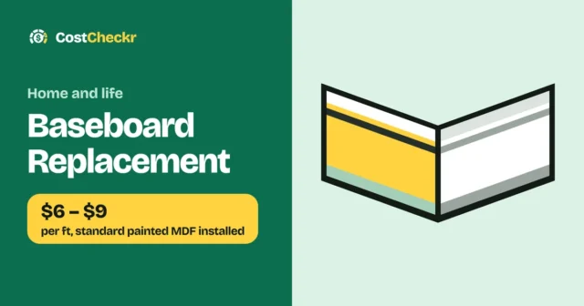 Baseboard Replacement, $6 to $9 per ft, standard painted MDF installed
