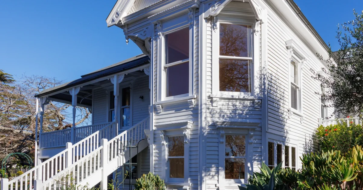 Projecting bay windows on a house in Birkenhead, Auckland.
