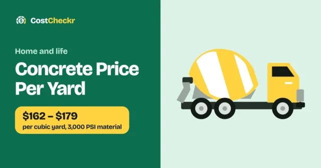 Concrete Price Per Yard, $162 to $179 per cubic yard, 3,000 PSI material