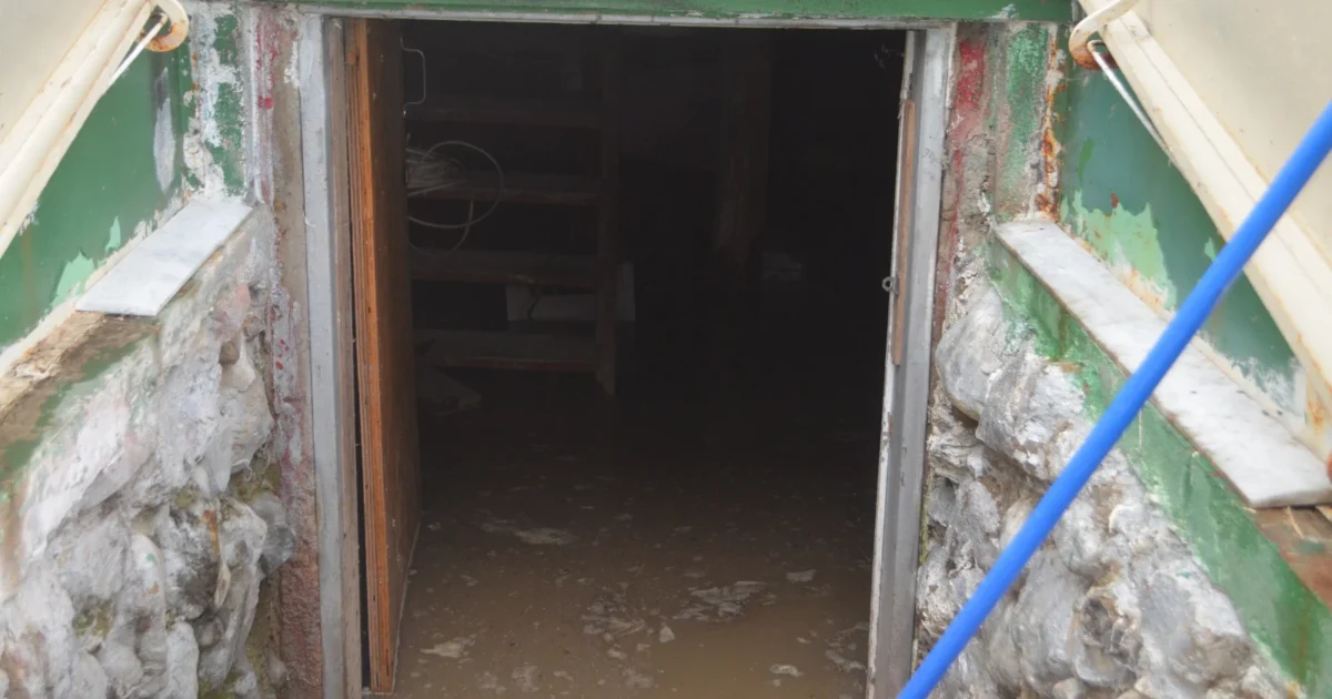 Floodwater at the entrance of a basement in Canandaigua, New York.