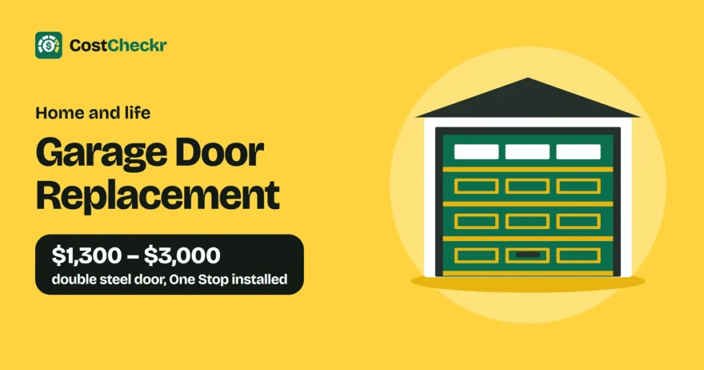 Garage Door Replacement, $1,300 to $3,000 double steel door, One Stop installed