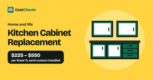 Kitchen Cabinet Replacement, $225 to $550 per linear ft, semi-custom installed
