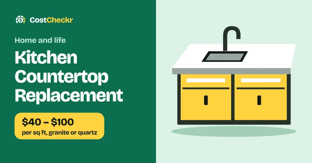 Kitchen Countertop Replacement, $40 to $100 per sq ft, granite or quartz