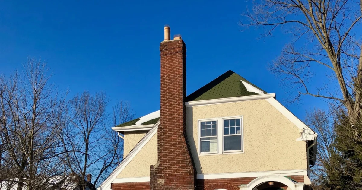 Tall brick chimney on a house on Howell Avenue in Cincinnati.