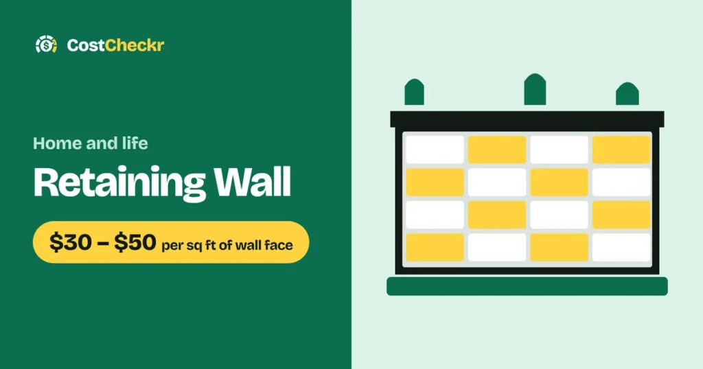 Retaining Wall, $30 to $50 per sq ft of wall face
