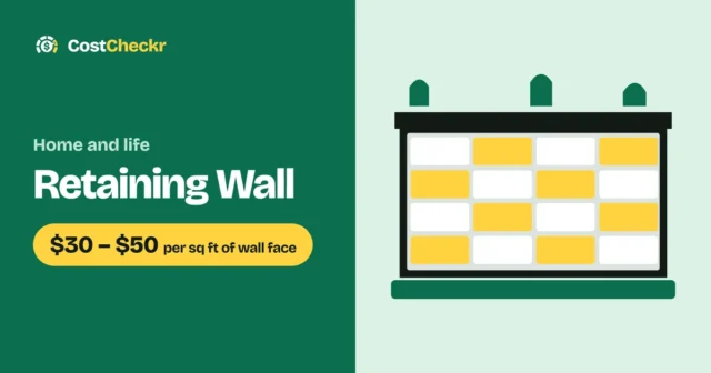 Retaining Wall, $30 to $50 per sq ft of wall face
