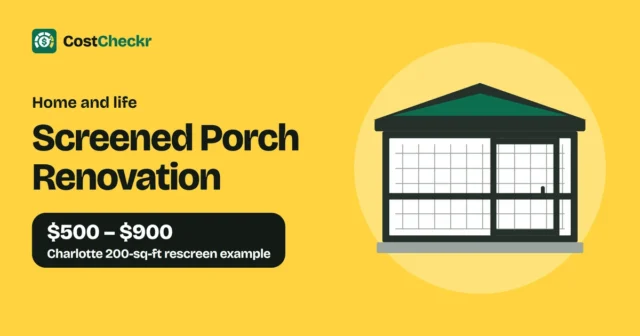 Screened Porch Renovation, $500 to $900 Charlotte 200-sq-ft rescreen example