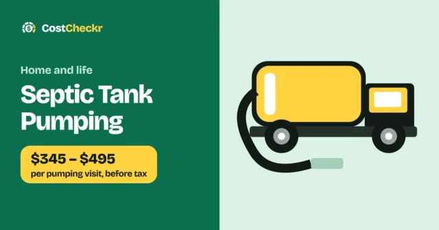 Septic Tank Pumping, $345 to $495 per pumping visit, before tax