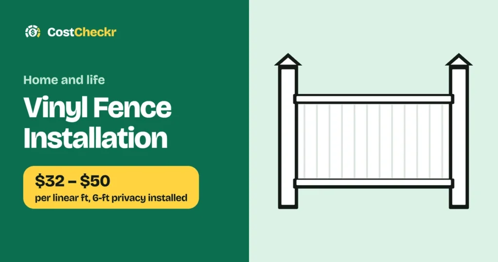 Vinyl Fence Installation, $32 to $50 per linear ft, 6-ft privacy installed