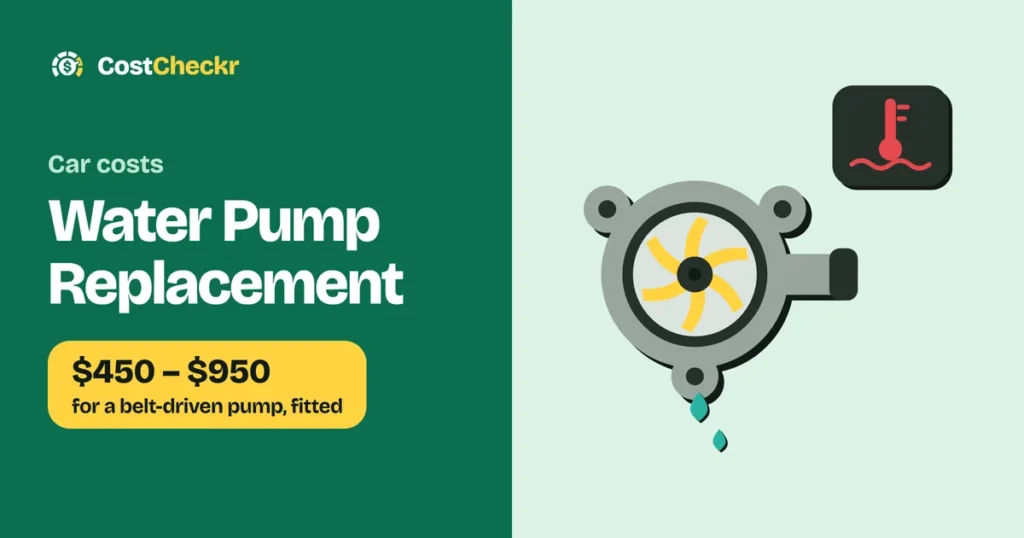 Water Pump Replacement, $450 to $950 for a belt-driven pump, fitted
