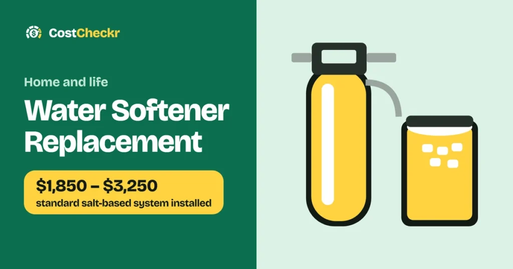 Water Softener Replacement, $1,850 to $3,250 standard salt-based system installed