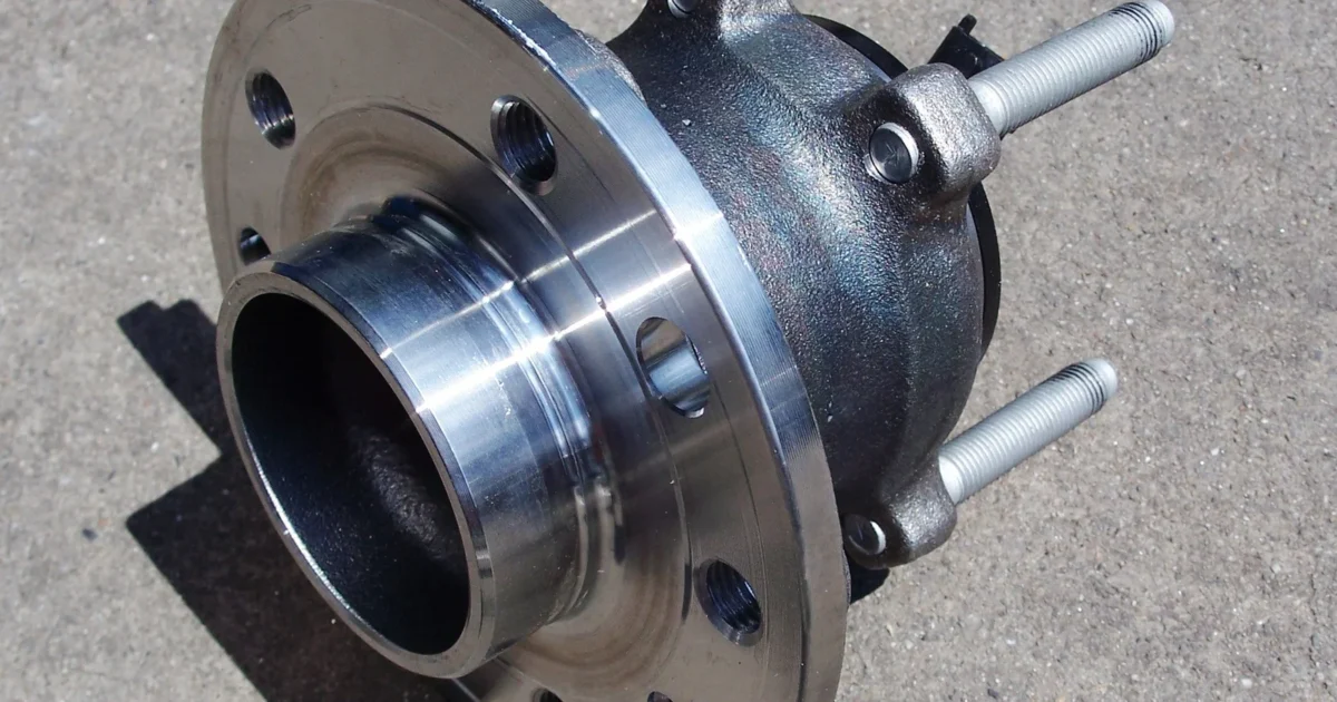 A removed wheel hub assembly with its central opening and mounting flange.