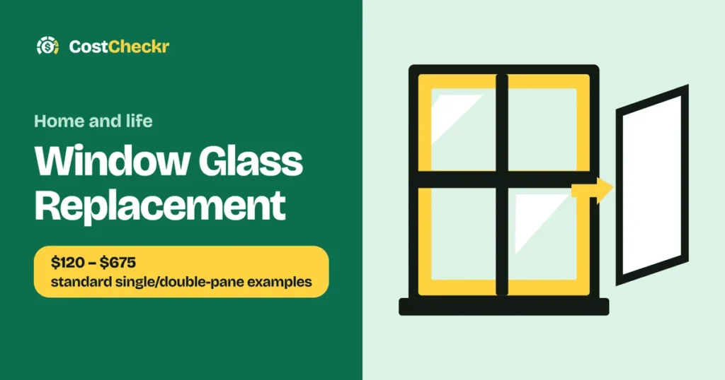 Window Glass Replacement, $120 to $675 standard single/double-pane examples